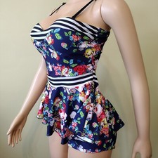 Tankini Two Piece Bathing Suit Floral Striped Large Bikini Beach