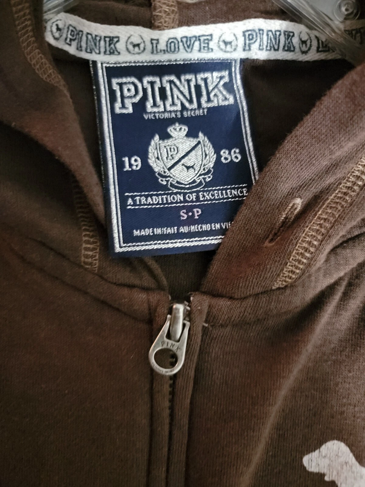 UNDERCOVER Felpa con cappuccio vintage Victorias Secret rosa segno pace con cane taglia small