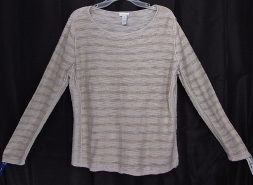 Chico's sz 2 (L) Beige Gold Stripe Long Sleeve Pullover Knit Top/ Sweater - Picture 9 of 11