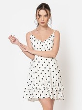 Women Spaghetti Strap Ruffle Mini Dress Polka Party Club Wear Sleeveless Dresses