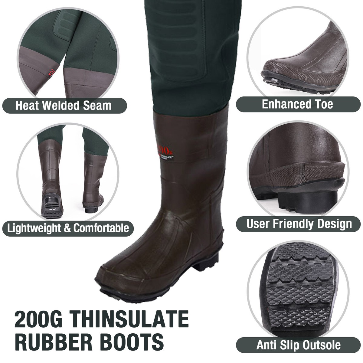 Bottes De Pêche HISEA – Nylon/PVC, Femmes/enfants, Taille 41, Vertes (neuves Sans Boîte)