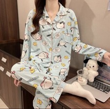 Sanrio Pochacco Cotton Blend Pajamas Set Women Long Sleeves Pants Suit USA Large