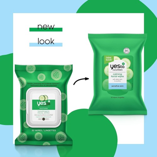 Yes To Face Wipes Sensitive Skin Facial Cleansing Wipes Cucumbers (Pack of 3) - Picture 2 of 8