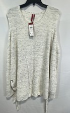 NWT Love Scarlett Womens Gray White Ribbed Knit Ruched Side Sweater 3X