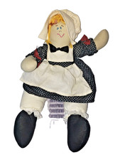 Cloth Rag Doll Blonde Yarn Hair 17" Vtg Shelf Sitter Country Farmhouse