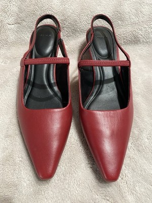 W 6 Vince Venice Slingback Kitten Heel Pumps LEATHER Pointed Toe Women Crimson