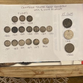 Canadian Silver 5 & 25 Cent Coin Collection Lot 1890 1920 1.2 Ounces