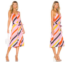 Stine Goya Silk Dress Size M Colorful Parallels Light Striped Summer Resort $440