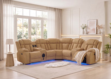 Zeus Fabric Electric Recliner Corner Sofa LED Bluetooth Speaker USB Port L-Shape