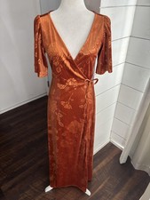 Baltic Born Danielle Dress Womens Small Rust Velvet Floral Wrap Maxi Formal