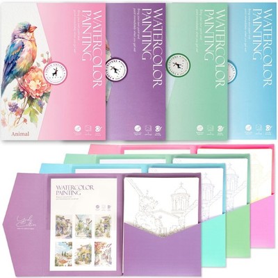 24 Sheets Coloring Book 4 Pack Water Color Workbook Paint Set with 12 Colors ...
