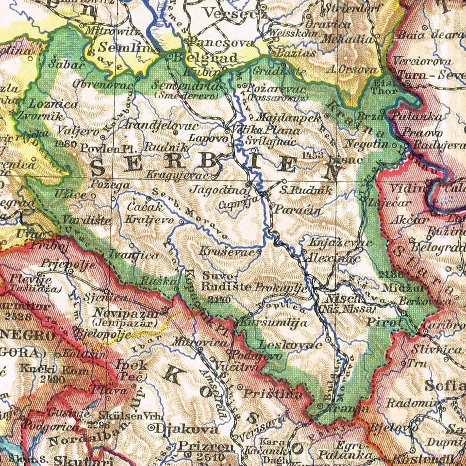 Ottoman Empire Turkey SERBIA BULGARIA 1906  Original Map Dalmatia Bosnia Romania - Image 4 of 4