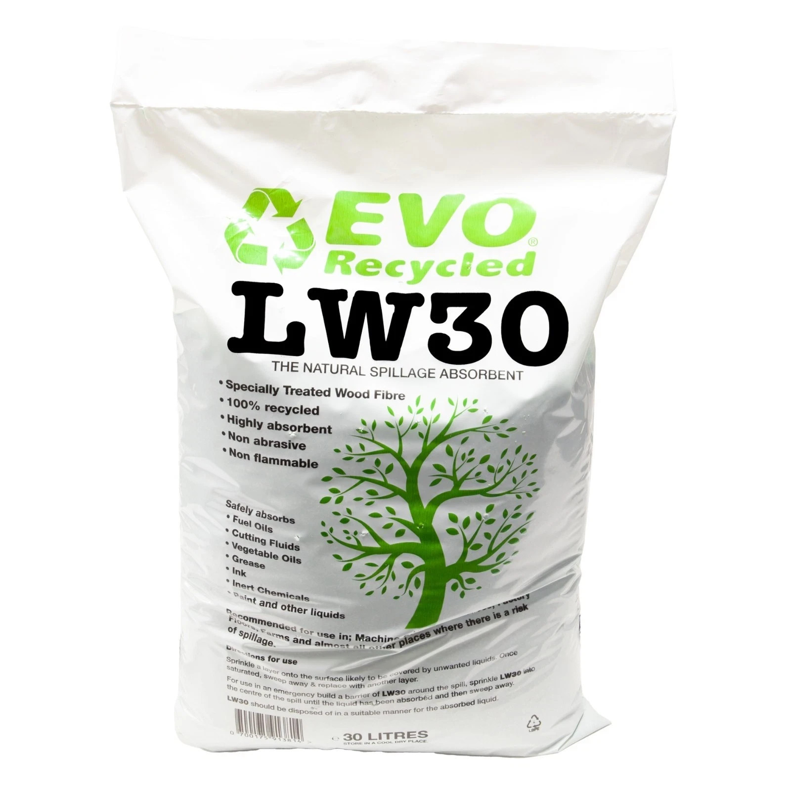 EVO Recycled Wood Fibre Absorbent Granules – 30L Bag for Oil & Liquid Spills