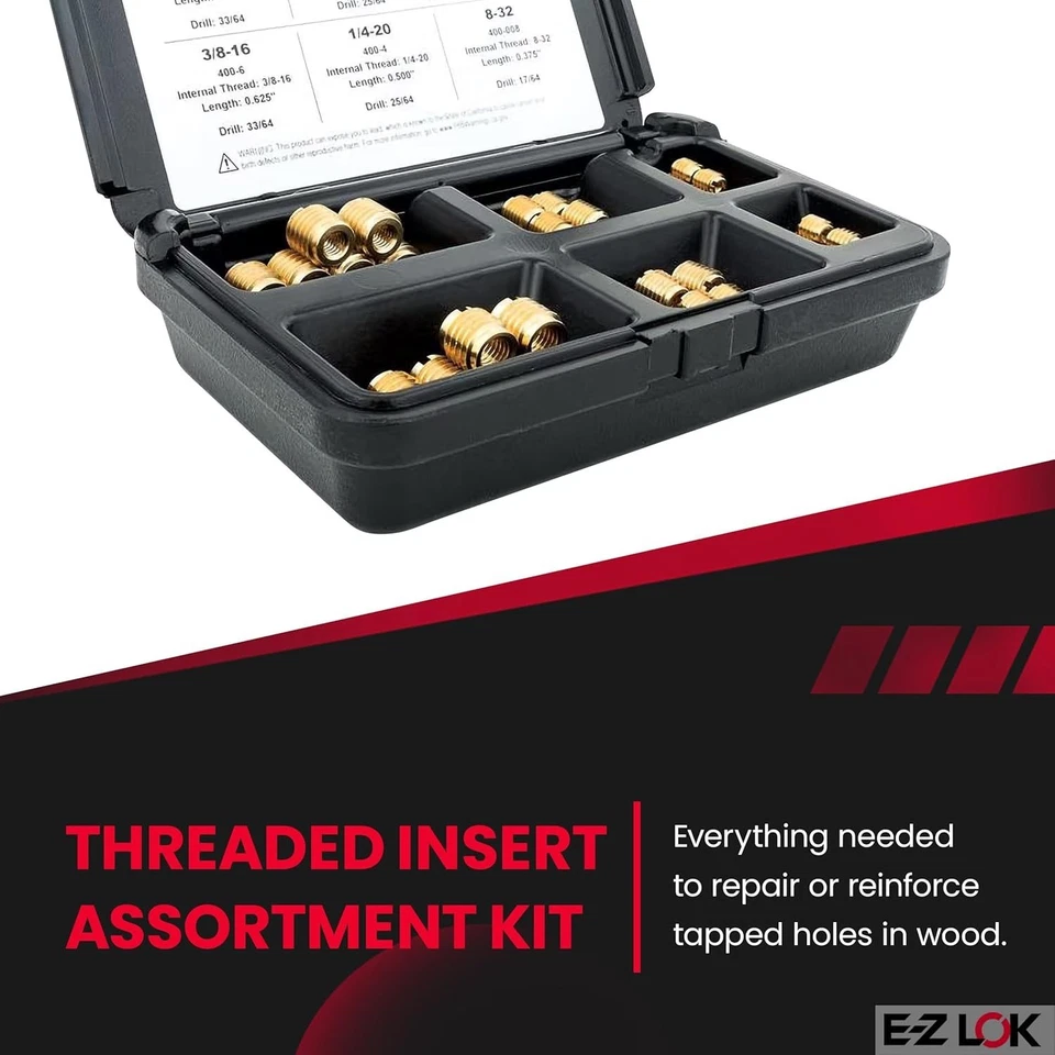 Brass Thread Inserts for Hardwood - 6-32 to 3/8-16 - Image 4 of 4