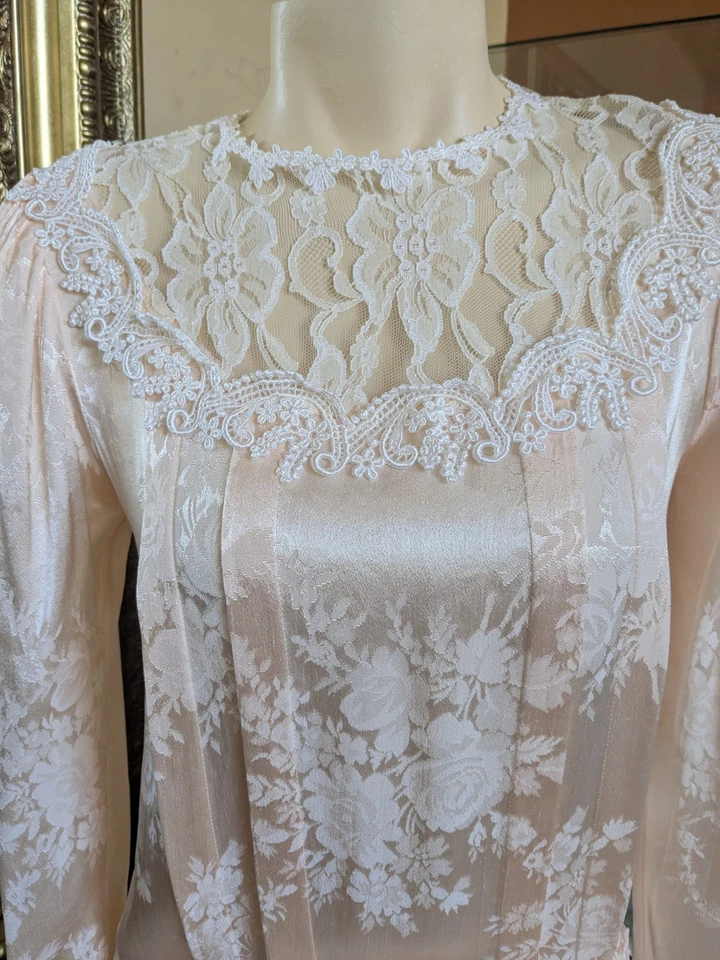 Blusa y falda de encaje cintura caída Jessica McClintock rosa años 80 de colección talla 6 Foto 2 de 4