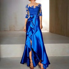 Appliques Mother of The Bride Dress Trumpet Ruffles Bowknot Button Half Robes