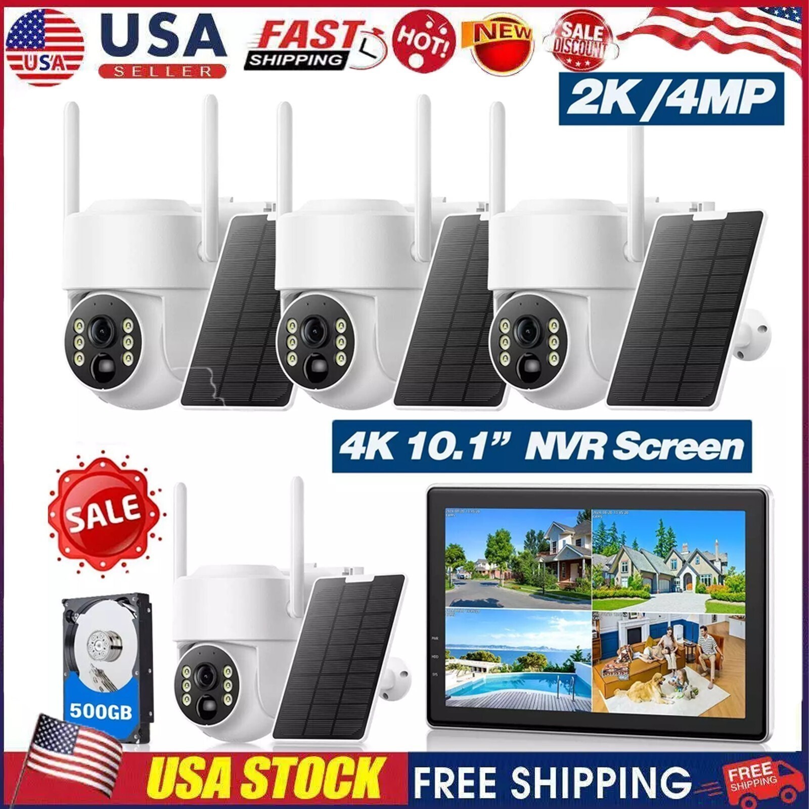 10CH Monitor & Wireless Security Camera System Wifi Solar Ba