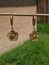 18K Gold Plated Stainless Steel Flower Hoop Dangle Earrings