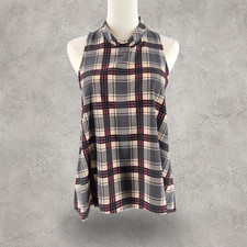 ASTR the Label Top XS Burgundy Gray Plaid Flowy Sleeveless Blouse Cowl Casual