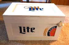 2000s MILLER LITE BEER White Wood COOLER w/ Stamped Tin Inside NOS In BOX!!!!!