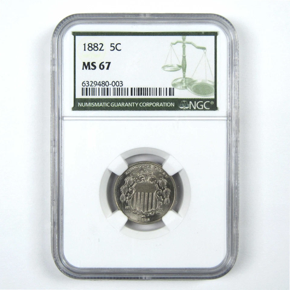 Moneda sin circular 1882 Shield Nickel MS 67 NGC 5c SKU:I15072