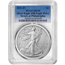 2025 (P) $1 American Silver Eagle First Eagle Privy PCGS MS70 Blue Label
