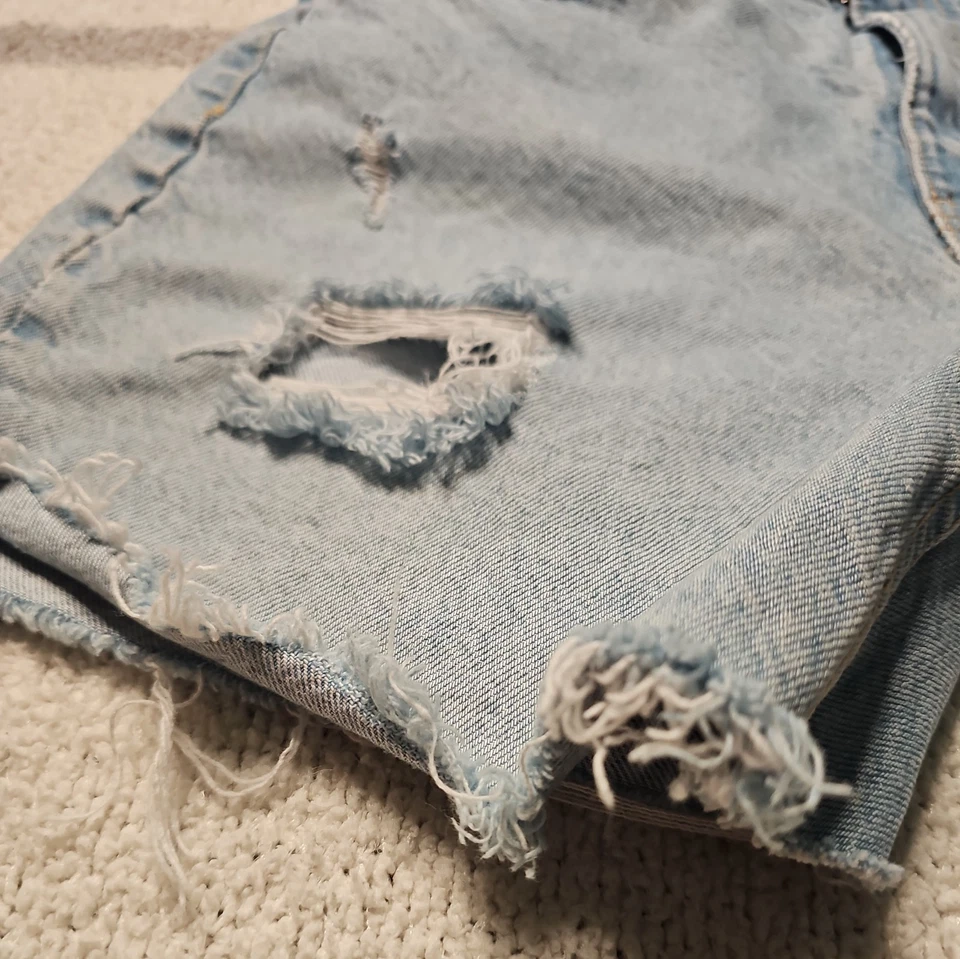 Pantalones Cortos Zara Para Mujer 6 Azul Envejecido Tiro Alto Denim HW Corto Dobladillo Crudo Verano Foto 2 de 4