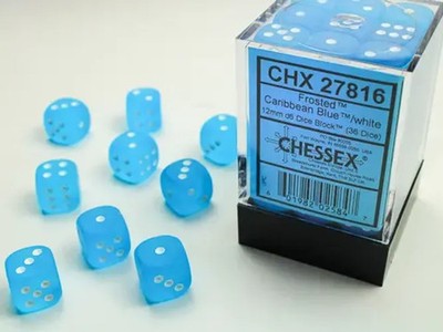 Frosted  16mm d6 Caribbean Blue /white Dice Block  (12 dice) | deutsch | Chessex