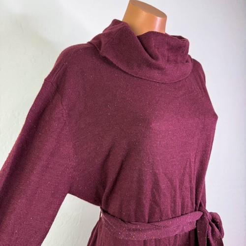 Stitchdrop Knit Tie Waist Cowl Neck Sweater Dress Burgundy Fall Winter Sz L NWT - Picture 3 of 11