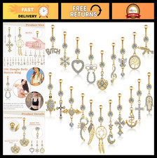 20 Pcs 14G Dangle Belly Button Rings - Surgical Steel Navel Jewelry with Zirconi