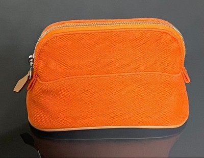 Hermes Mini Bolido Pouch 16 Mini Canvas Orange Brown Silver Hardware