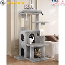Cat Tree Tower 50" Cat Tree House with Steps Scratching Post 2 Cat Caves Grey