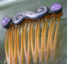VINTAGE :1930s MEXICO SILVER AMETHYST HAIR COMB ART DECO 1.5 x 1 : 