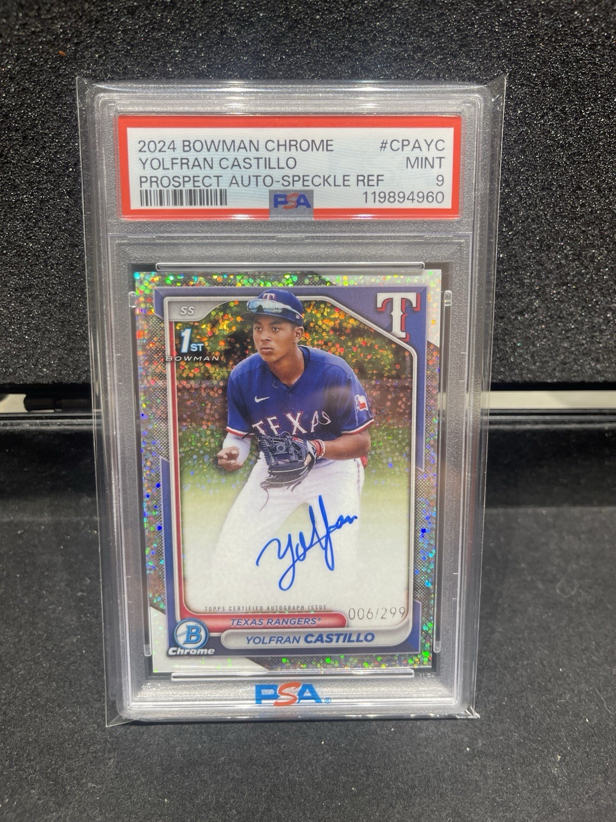 Yolfran Castillo 1st Bowman Chrome Auto PSA 9 - 2024 Bowman Chrome Speckle /299