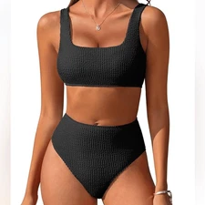 ANRABESS  Bikini Set High Waisted Ribbed Tummy Control NWT
