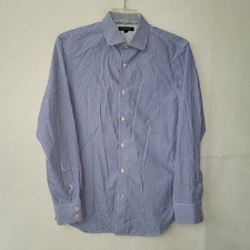 Banana Republic Mens Medium Slim Fit Blue Gingham Checkered Dress Shirt Non Iron