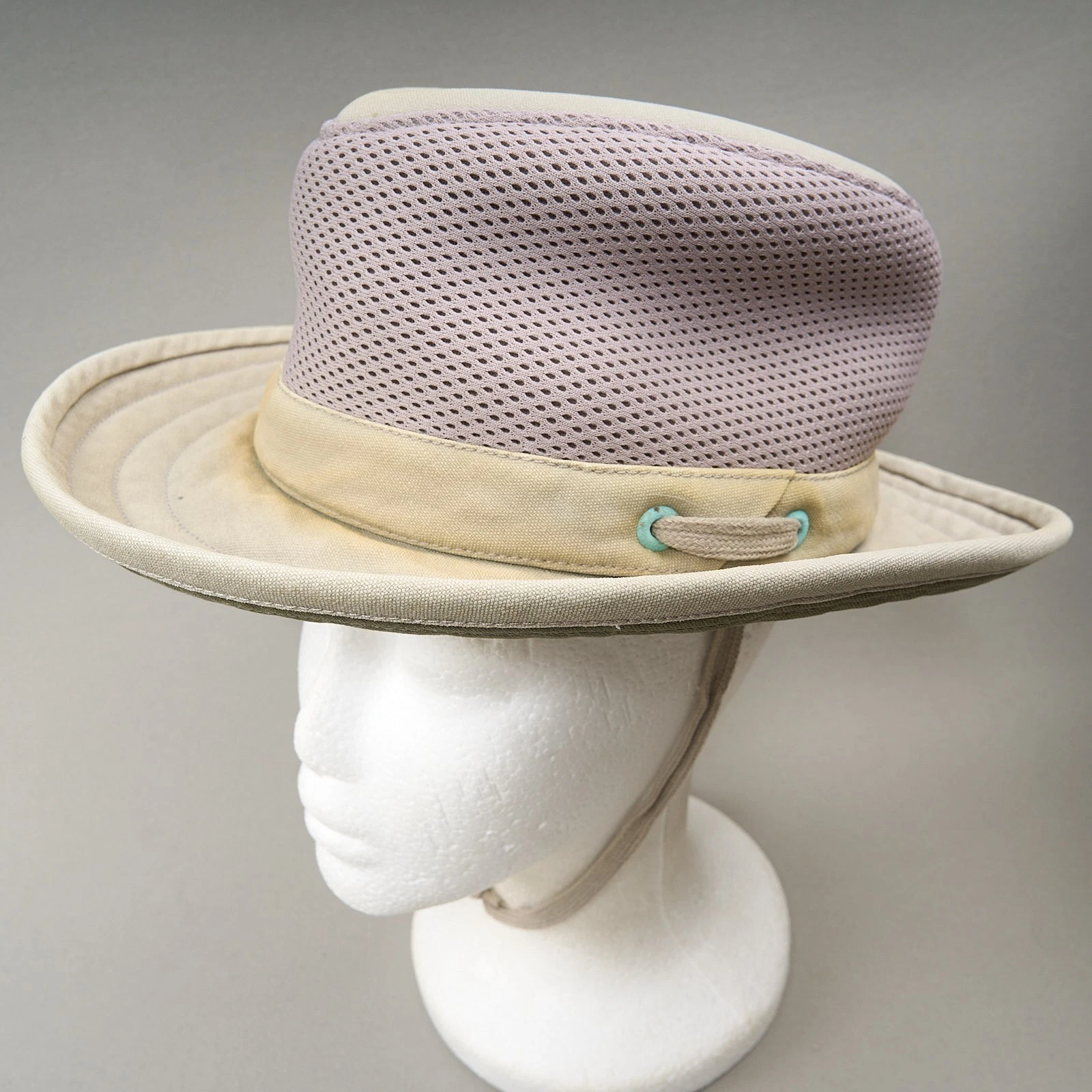 Tilley TM10 Airflo Mesh Hat Beige Wide Brim Hiking Fishing Sun Made Canada Worn