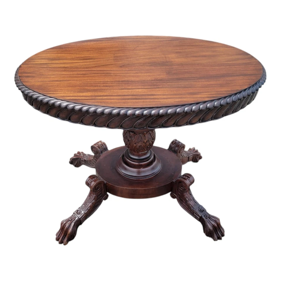 Mesa de centro ovalada victoriana de caoba del siglo XIX, tallada finamente, rara antigua Foto 2 de 4