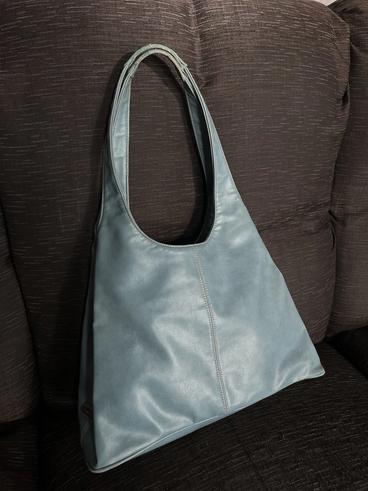 Vintage Y2K Hobo Light Blue Shoulder Bag Double Compartment Medium Size - Image 2 of 4