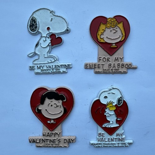 VTG Peanuts Snoopy Lucy Sally Schulz Valentine's Day Refrigerator Frig Magnets