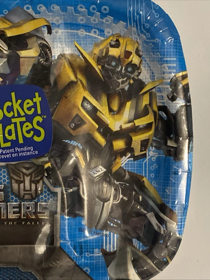 Platos de fiesta de postre Transformers 8-7" X 7" bolsillos platos logotipo de abejorro EE. UU. Foto 4 de 4