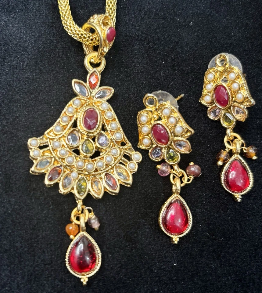 Lote de 5 Conjunto de Joyería Kundan India Collar Pendientes Brazaletes Bollywood Foto 2 de 4