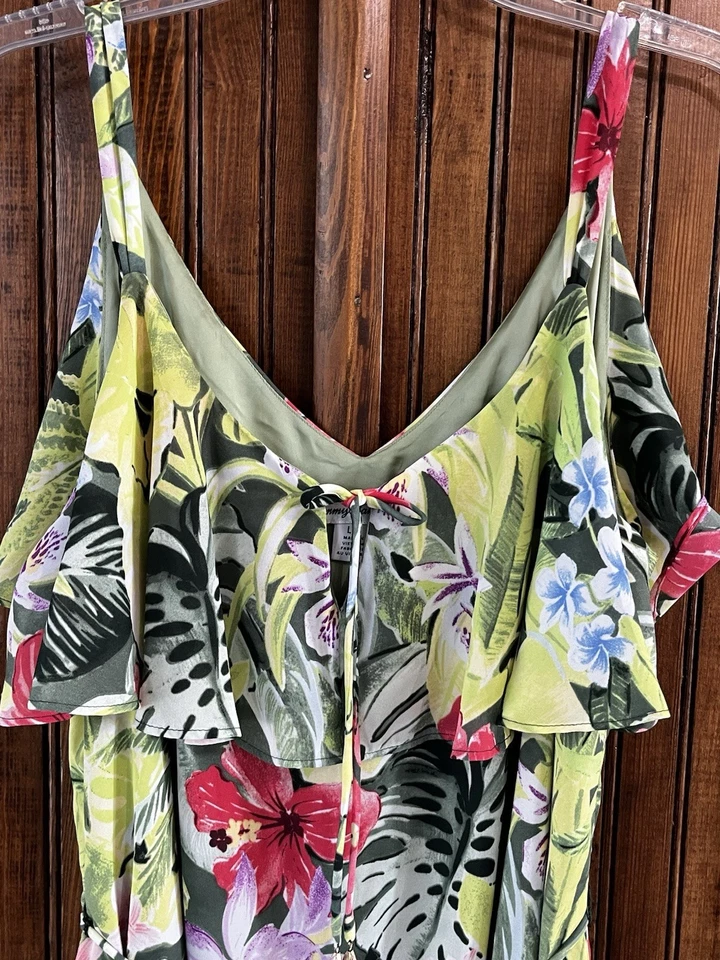 Maxi Vestido Tropical Tommy Bahama Talla Lg Tropolicious Estampado Floral Volantes Foto 2 de 4