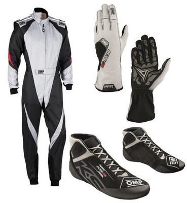 OMP KS-3X Karting Set Kart Racing Suit Gloves Shoes White/Black