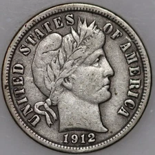 1912-P Barber Dime 90% Silver, Over 100 Years Old As Shown [SN03]