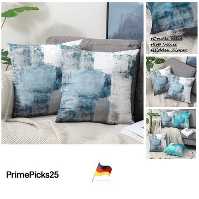 OYIMUA Kissenbezug 50x50 cm 2er Set Samt Blau Grau Landhausstil Deco