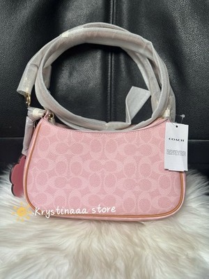 NWT Coach Gold Powder Pink Teri Shoulder Bag Signature with Charms