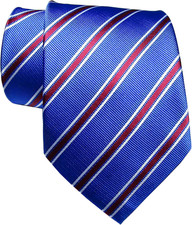 New Classic Striped Blue Red White JACQUARD WOVEN Silk Men'S Tie Necktie