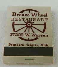 Bronze Wheel Restaurant Michigan Front Strike Full Unstruck Vintage Matchbook Ad