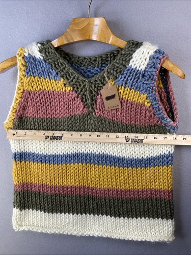 Einzigartiger handgestrickter Pullover Damen Medium ärmellos Pullover Tops Strick Grobstrick - Bild 5 von 8
